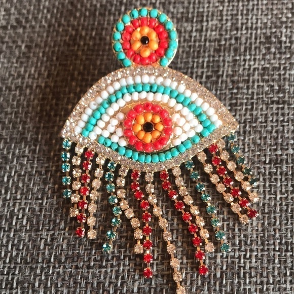 Brand New Evil Eye Beaded Rhinestone Earrings - Picture 3 of 6